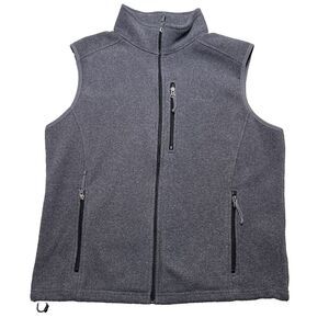 LL Bean Fleece Vest Mens Medium Gray Full Zip Sleeveless Jacket Outdoors Hiking